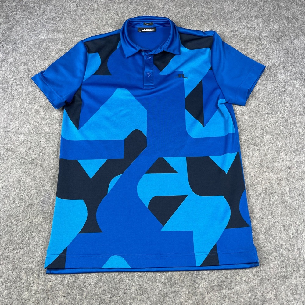 J.Lindeberg Joel Polo Shirt Mens Medium Blue Geometric Golf